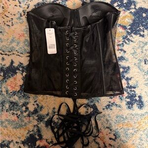 bebe Black Lace-Up Corset Bra